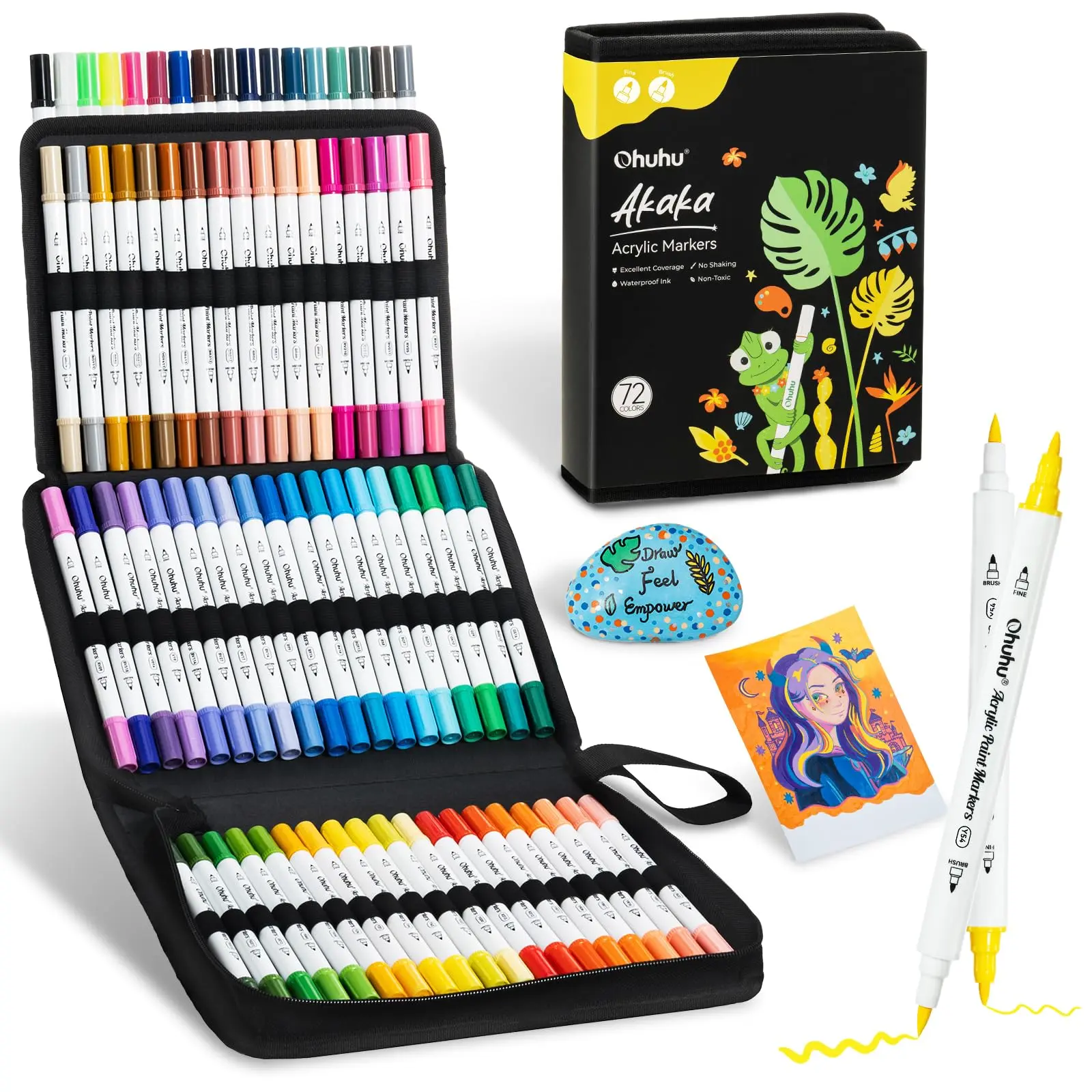 Ohuhu Acrylic Paint Markers: Brush & Fine Acrylic Markers - 72 Colors - Akaka | Dual Tips Acrylic Paint Pens High Opacity Water-Resistant for Rock Painting 3D Prints Egg Wood Glass Ceramic DIY Crafts - Akaka Series of Ohuhu