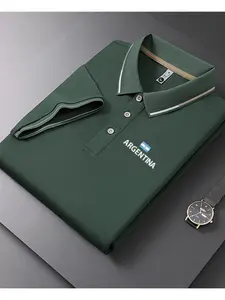 Men's Casual Summer Print T-Shirt, Argentine Flag Design, Geometric Pattern, Lightweight Breathable, Short Sleeve Polo Shirt