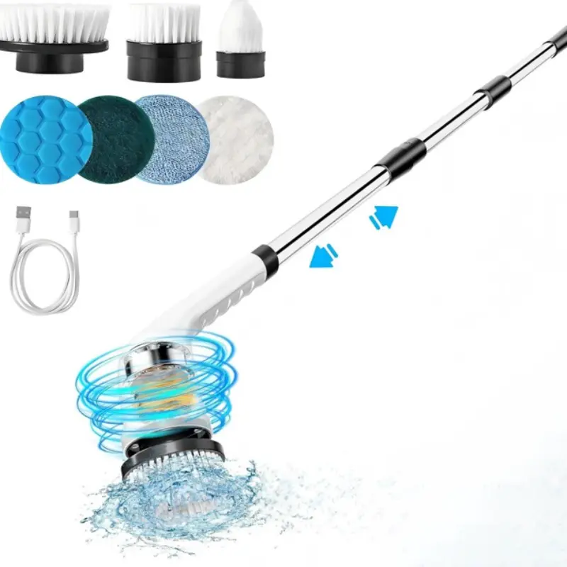 7 in 1 Electric Cordless Cleaning Brush, Cleaning Gadgets, Rechargeable Handheld Spin Scrubber with Adjustable Extension Rod & Replaceable Brush Heads, Cordless Power Scrubber, Household Cleaning Tool for Floor & Bathroom, Cleaning Kit