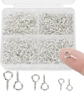 700PCS Silver Small Screw Eye Pins, 3-Size Mini Eyelet Screw Hooks, Beading & Charm Supplies for DIY Jewelry Making Craft Projects