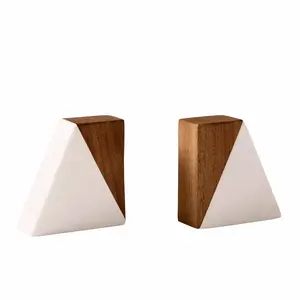 Wood and Marble Bookends, 1.77" x 4.56"