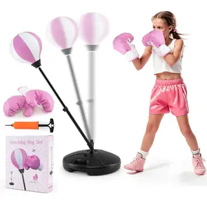 Costway Punching Bag for Kids, Inflatable Kids Punching Bags with Boxing Gloves, Height Adjustable Punching Bag Set, Boxing Bag Sports Toy for Boys Girls 3+