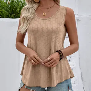 Trendy Loose Fit Sleeveless Tank Top for Women Soft Ribbed Fabric with Subtle Heart Design