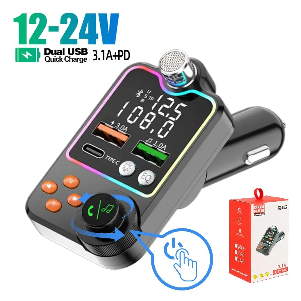 Bluetooth 5.0 Car FM Transmitter with ABS Shell, Dual USB Ports, PD Type-C Fast Charging, High Gloss Finish, Wireless Hands-Free Calls, Audio Receiver & MP3 Player - Easy Setup Car Adapter