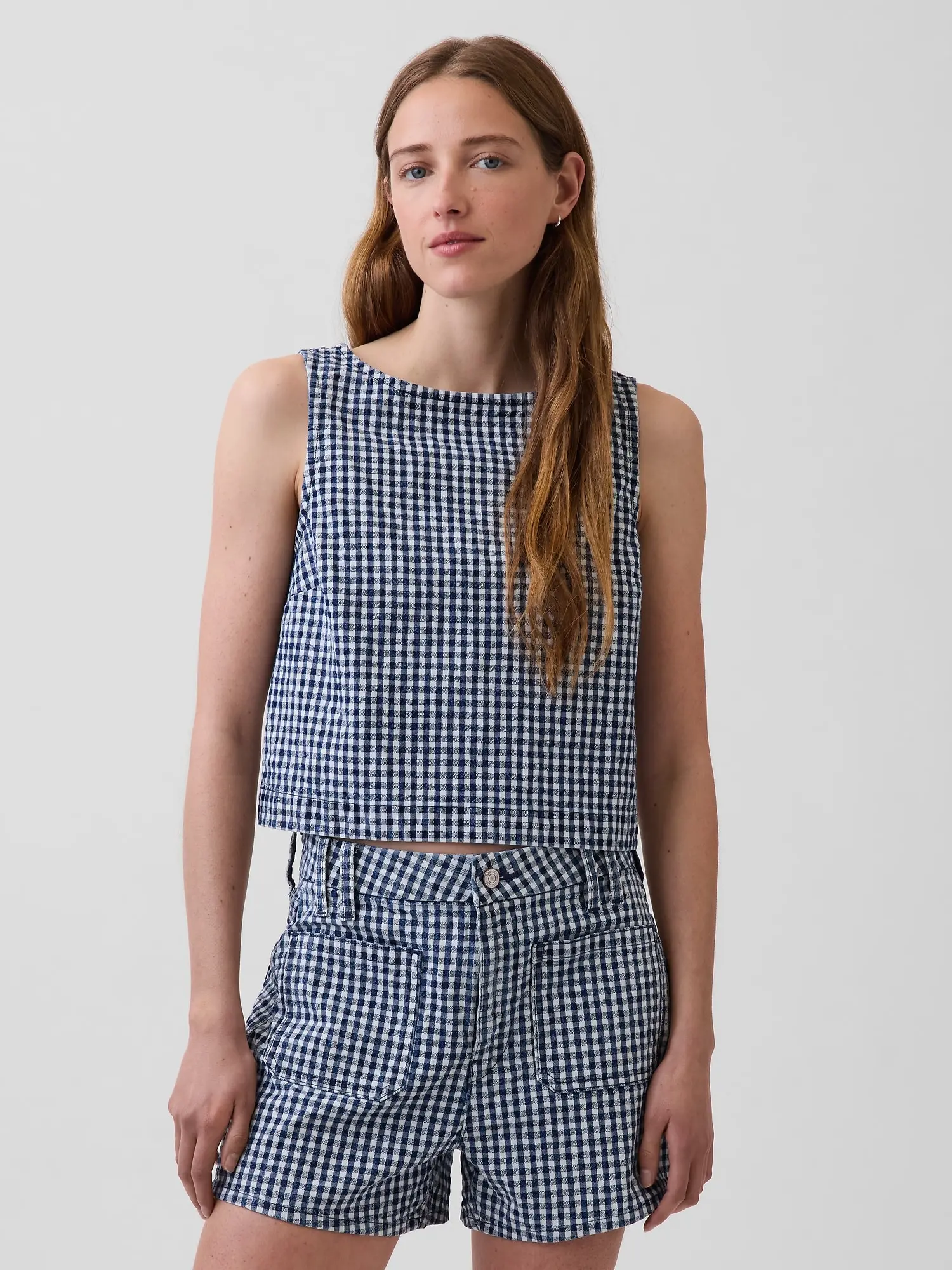 Gap Women's Gingham Denim Crop Shell Tank Top