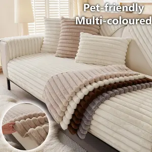 Plush Ribbed Sofa Cover, Washable Dustproof Sofa Slipcover, Washable Thick Soft Sofa Pad, Anti-Scratch Non-Slip, Pet-Friendly Couch Protector, Sofa Couch Covers, for Living Room Décor, Sectional, Loveseat, 2/3/4-Seater Sofa, All-season Cushion