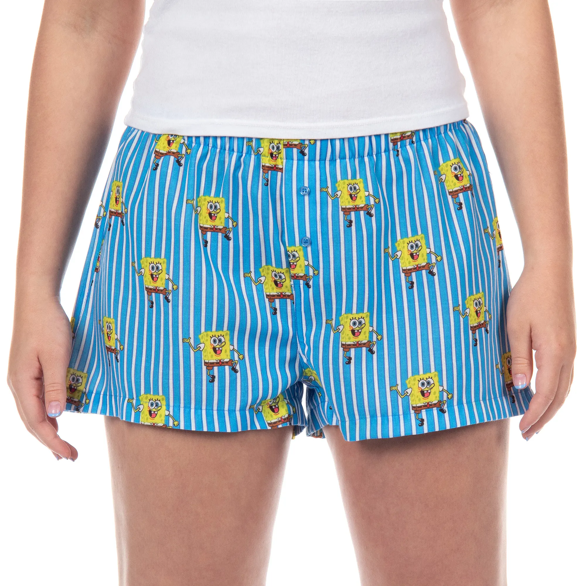 Nickelodeon SpongeBob SquarePants PJs Women's Striped Lounge Pajama Boxer Shorts, Light, Bottoms, Nightwear