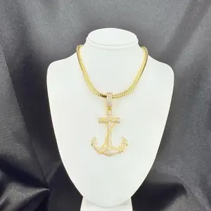 Anchor Necklace with Cubic Zirconia - Gold-Tone Chain and Pendant Jewelry