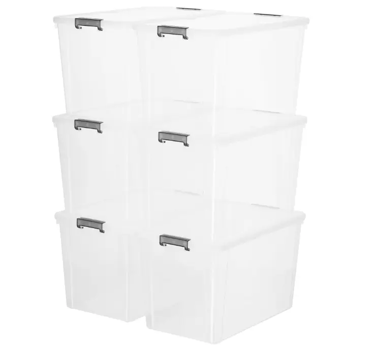 7 Qt Small Storage Bins with Lids Latching Plastic Stackable Clear 6 Packs
