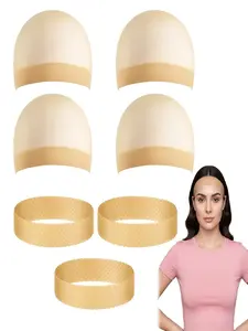 Silicone Wig Grip Band, 7-Piece Set with 3  Silicone Wig Grip Band and 4 Pcs（2Pack）Stocking Caps, Secure Fit for All-Day Comfort, Hypoallergenic and Breathable Design