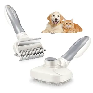 Potaroma 3-in-1 Dog & Cat Grooming Brush - Double-Sided Deshedding Undercoat Rake and Pin Brush for Long & Short Haired Pets - Shedding Comb for Efficient Fur Removal, Grey & White