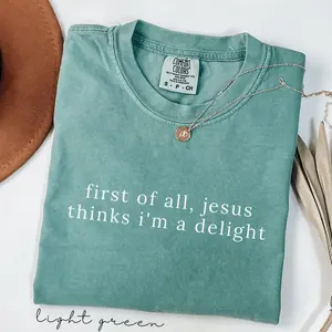 Women's Cotton Funny Christian T-Shirt - "Jesus Thinks I'm A Delight" Sarcastic Faith Gift Clothes for Her