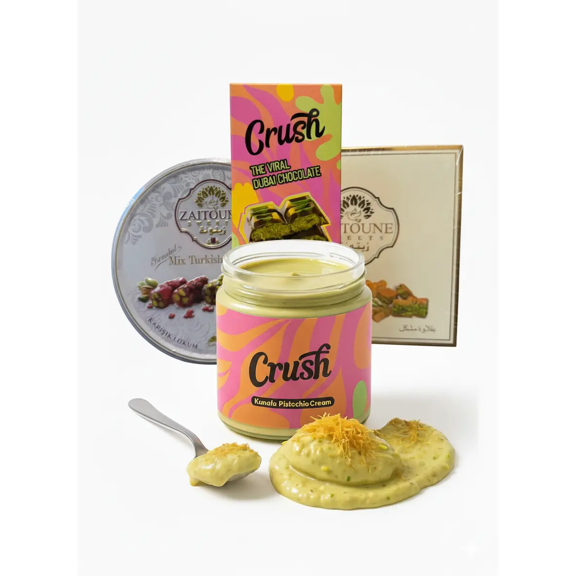 Babanouj Arabic Sweets Collection Kunafa Spread, Baklava, Turkish Delight and Dubai Chocolate - 250g