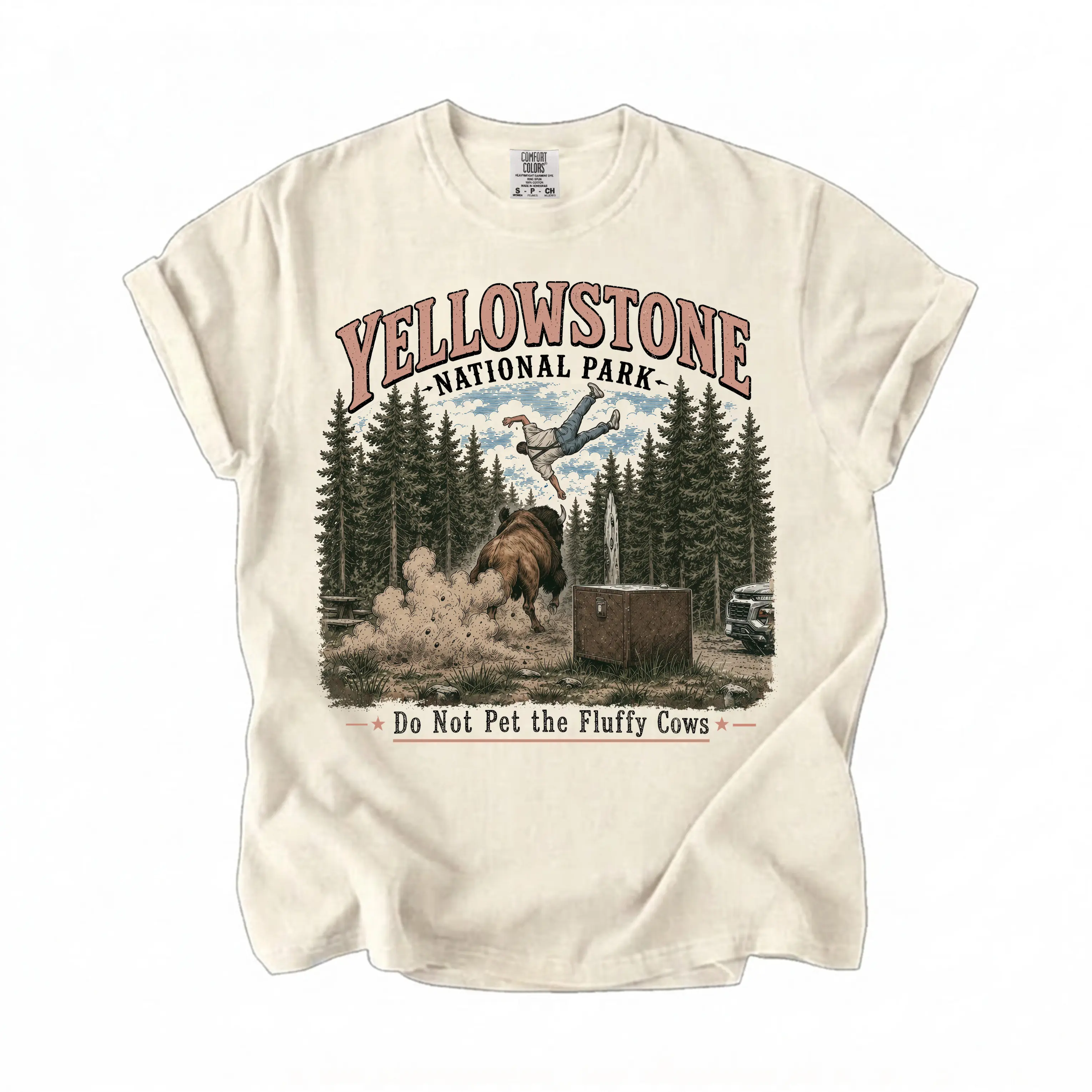 [Comfort Colors] Do Not Pet The Fluffy Cows Tee, Yellowstone National Park T-Shirt, Family Trip Outfit, Matching Camp Tees, Vacation Gifts