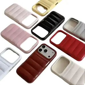 Cute Down Jacket Style Puffer Phone Case, Glossy 3D Quilted Silicone Case, Anti-Scratch Shockproof Protective Cover, Aesthetic Trendy Case for iPhone16 17 15 14 13 Pro Max