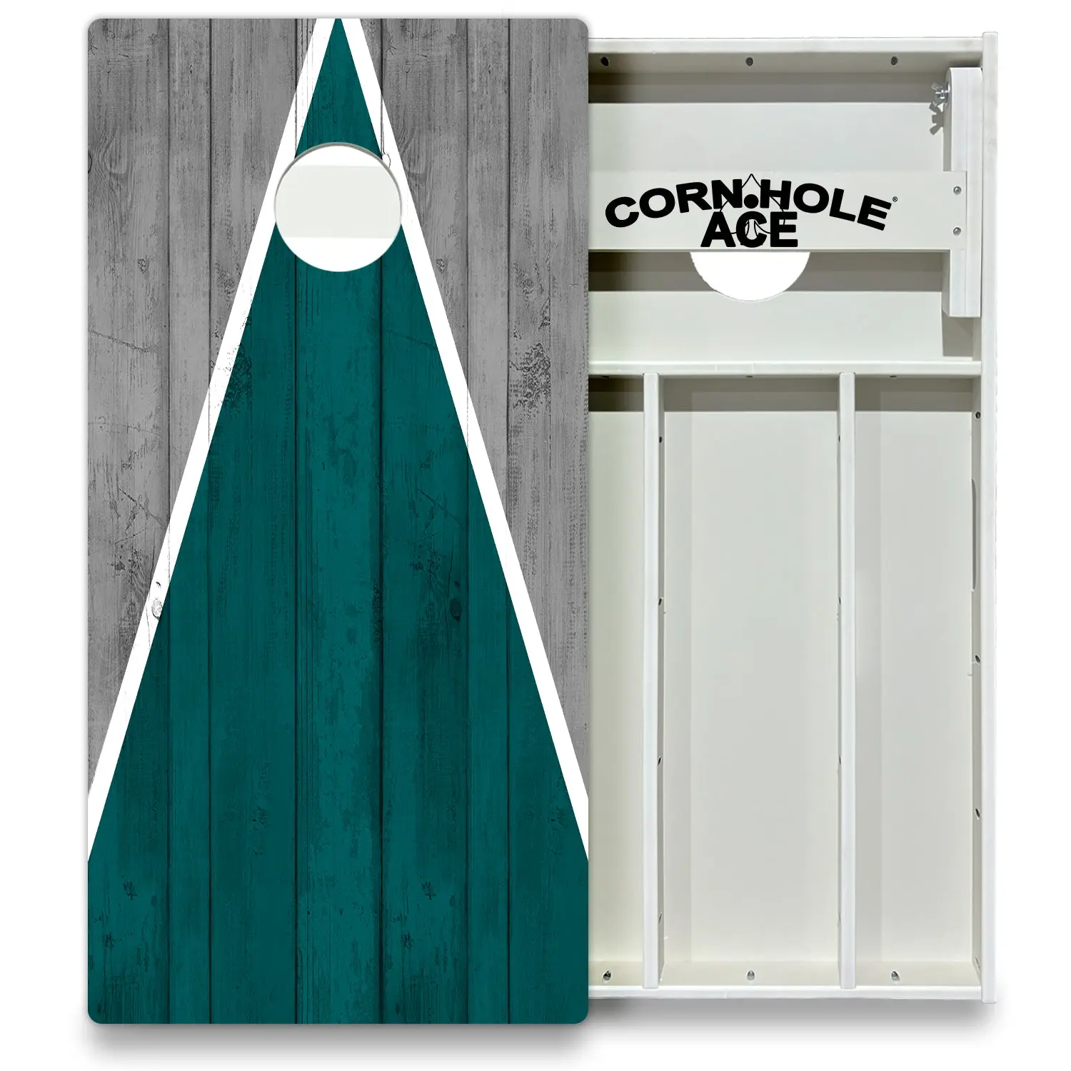 CORNHOLEACE Philadelphia Tailgate Triangle Design Cornhole Board Set - Green and Silver, All-Weather Lawn Game for Sports & Outdoor Activities, Double Braces