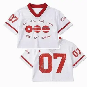 Kpop V-neck Crop Jersey, Custom Jersey Inspired World Tour 2026 Merch Crop Tops For Army, Bangtan Comeback 2026