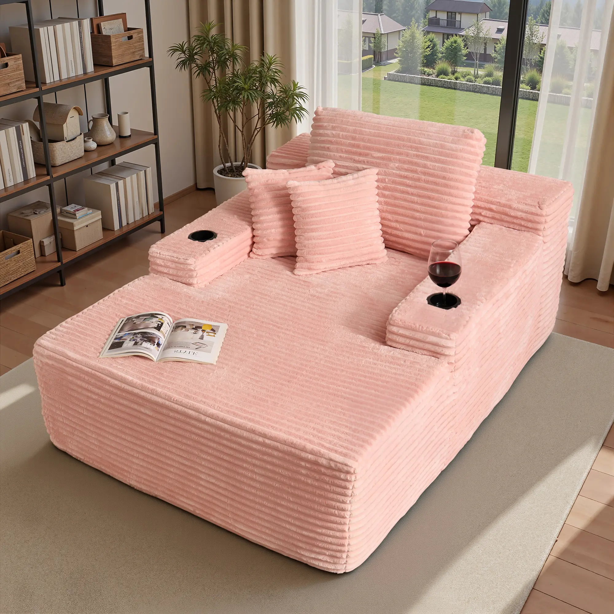 Pink Plush Corduroy With Cup Holder