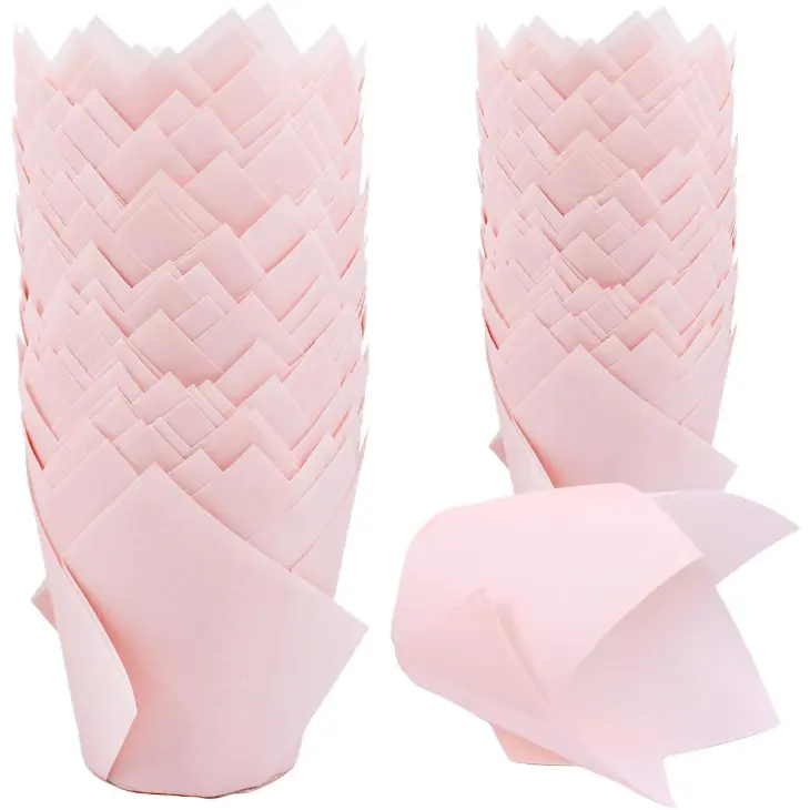 150 Pieces Tulip Cupcake Muffin Liners Paper Baking Cups Greaseproof Cupcake Wrappers for Birthday Wedding Party Showers Catering Restaurants(Pink)