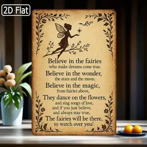 Vintage "Believe in the Fairies" Tin Sign – Inspirational Quote Metal Wall Art – 8*12 Inch (20*30 cm) Rustic Fairy Decor for Bedroom, Cottagecore, Boho, Fantasy & Magical Home Décor – Perfect Gift Idea