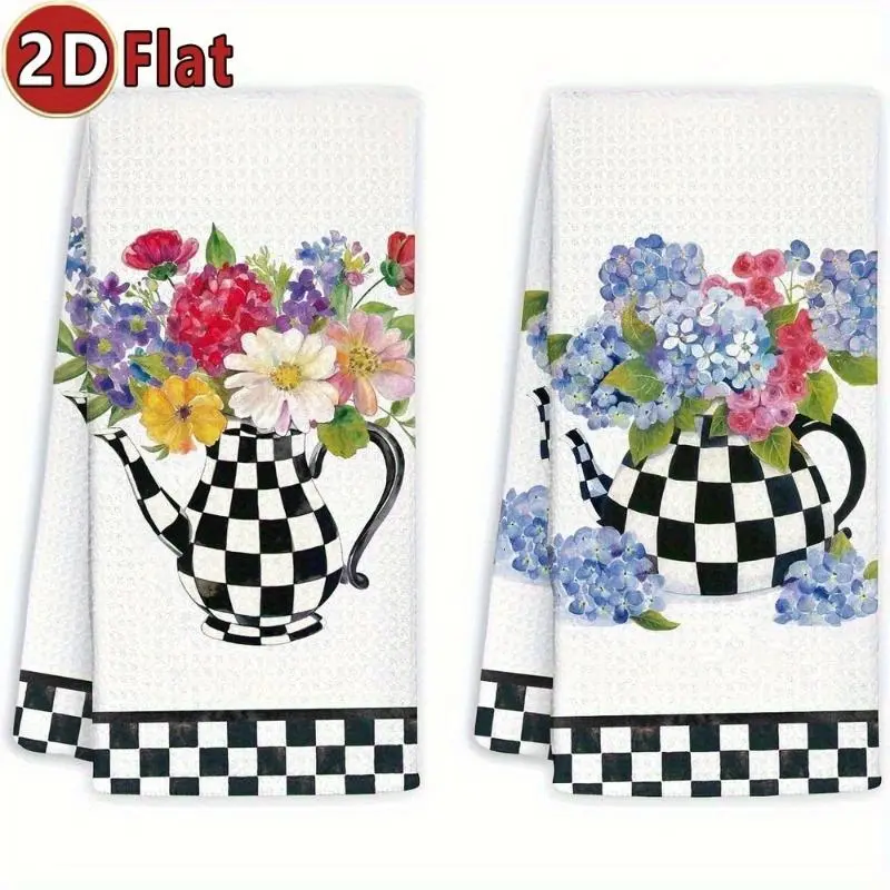 2pcs Buffalo Plaid & Floral Farmhouse Hand Towels - Single-Sided Printed Premium Absorbent Kitchen & Bath Towels Rustic Checkered Dish Towels For Cooking Decor Housewarming Gifts Kitchen Towels Decorative Accents Vibrant Towel Design