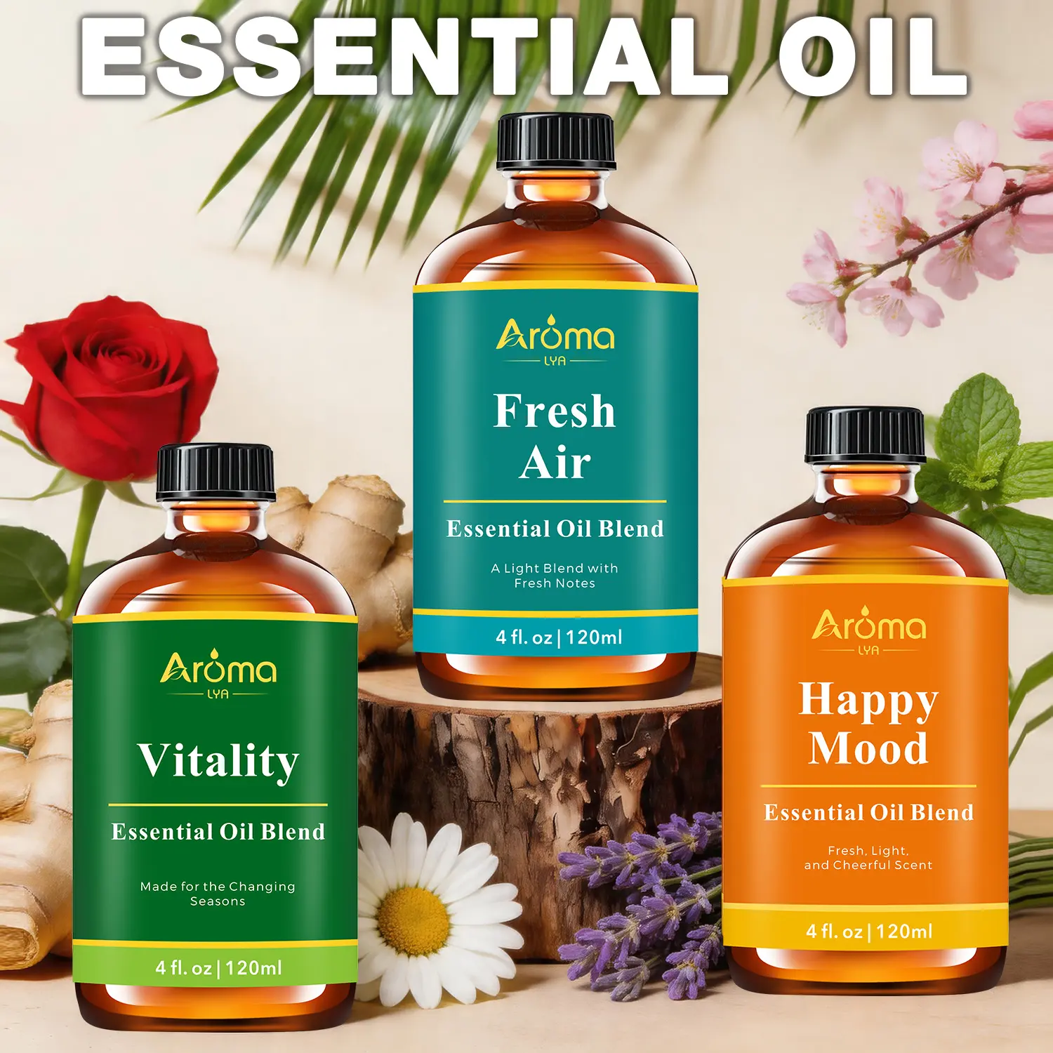 Happy Mood, Vitality, Fresh Air with Lavender, Chamomile & Orange Blend Essential Oil 4oz for Diffuser, Candle Making, Home Fragrance Scented Oils