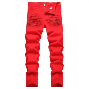 Men's stretch jeans Red fashion comfortable casual pants