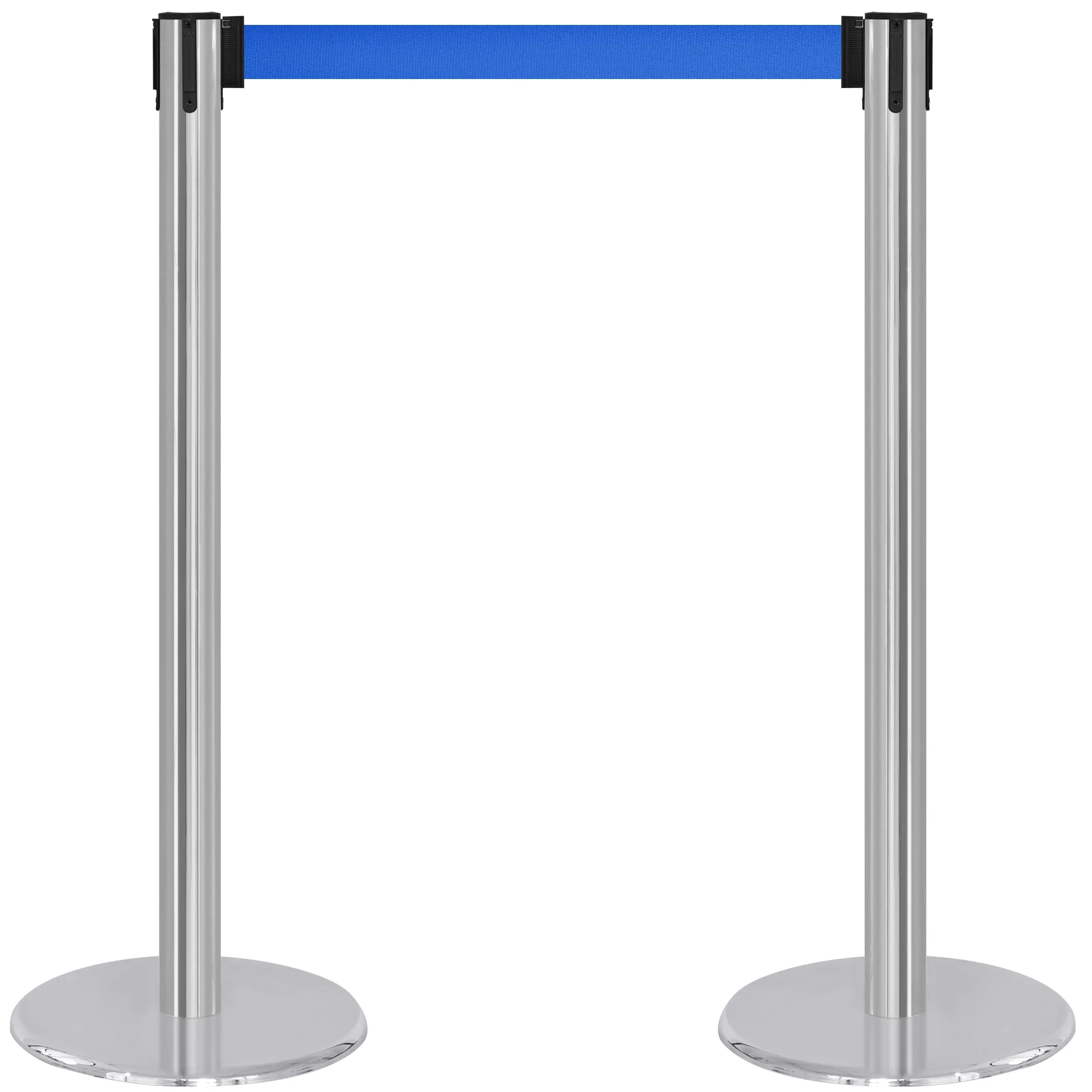 2-Pack Retractable Belt Stanchion – Chrome Pole with Blue Belt | Crowd Control Barrier for Retail, Events, or Venues