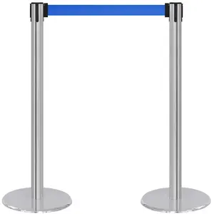 2-Pack Retractable Belt Stanchion – Chrome Pole with Blue Belt | Crowd Control Barrier for Retail, Events, or Venues
