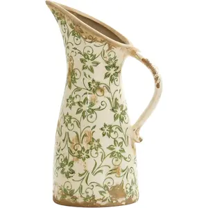 6.5in. Tuscan Ceramic Green Scroll Pitcher Vase