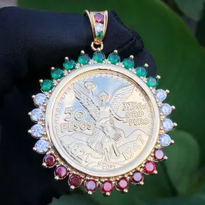 3 Color Diamond Bezel Centenario Pendant - Gold