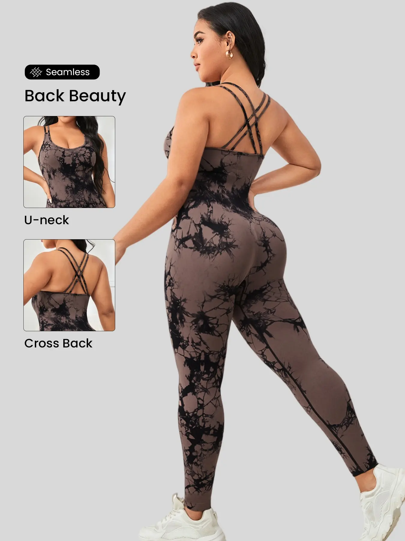 Keren Plus Size Tie Dye Jumpsuit, Seamless Sporty Fitness Wear, Adjustable Straps, High Stretch, Comfortable for All Seasons, Sports Jumpsuit, Stretchy Jumpsuit, Workout Fitness Jumpsuit, Workout Jumpsuits