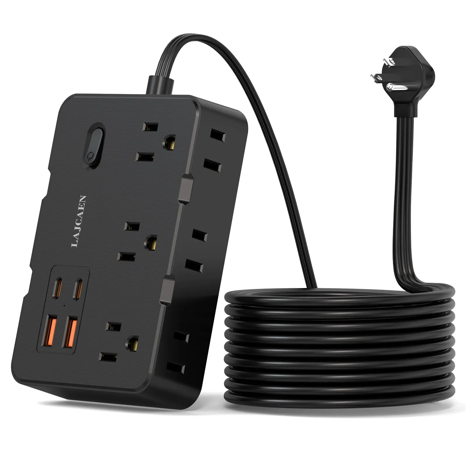 5Ft Ultra Thin Flat Plug Extension Cord, 1080 J Surge Protector Power Strip with 6 Wide Outlets 4 USB Ports(2 USB-C), Wall Mount Desktop Charging Station USB Charge Type C Charging for Home Office School Dorm Travel USB C Compatible Charging Accessory