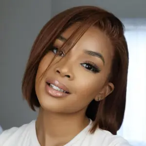 SDDRSRA 12A Bob Wigs Human Hair #4 Color 13X4 Bob Lace Frontal Wigs Human Hair for Women 180% Density Wear and Go Glueless Wig Blunt Cut Straight Short Bob Wigs Pre Plucked With Baby Hair 10 Inch