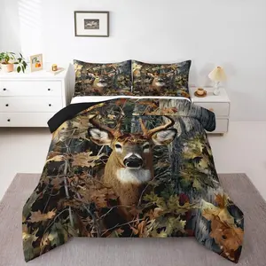 Camo Deer Bedding Set,Woodland Deer Hunting Comforter Set,Farmhouse Animal Rustic Quilt Duvet Set,Western Camouflage Camo Bedding Collections for Men Boys Adults