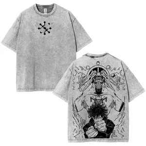 Jujutsu Kaisen MAHORAGA Unisex Washed Crewneck Shortsleeve T-shirt, anime manga cotton graphic tees men gifts Casual Clothing Oversized Streetwear