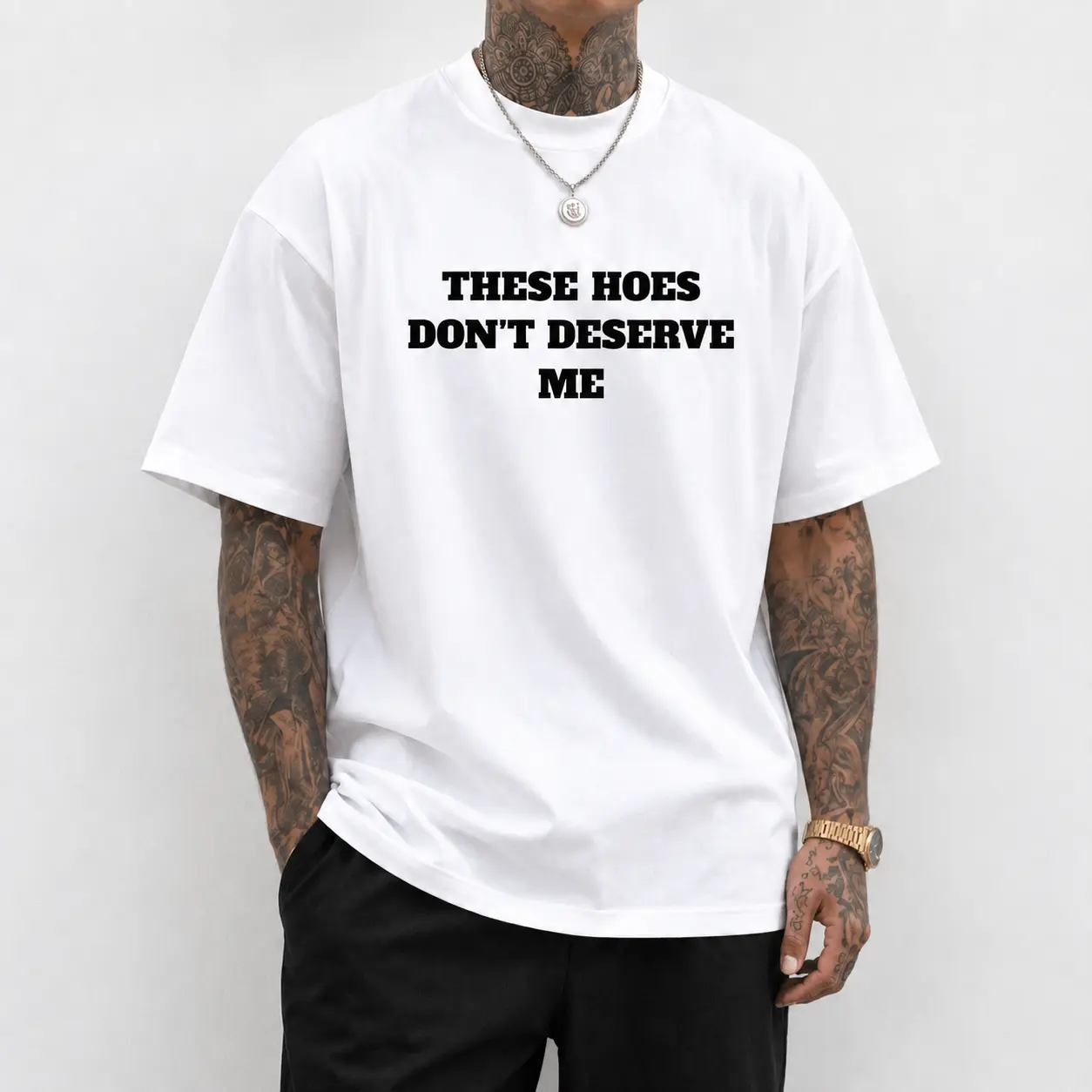 Men's Graphic T-Shirt "These Hoes Don't Deserve Me" - Personalized CVC Cotton Streetwear, Relaxed Fit Breathable Outdoor Menswear Garment