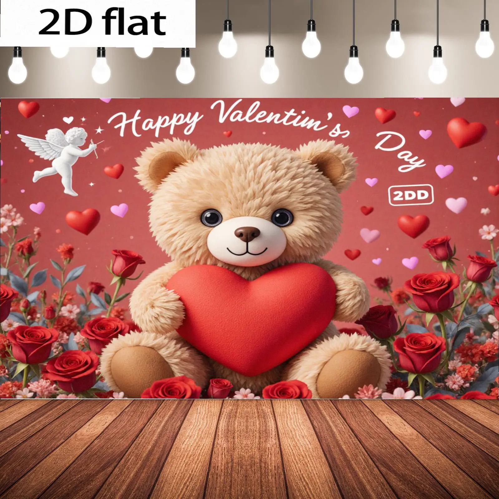 2D flat banner 1pcs Cartoon Teddy Bear Red Wall for Bedroom, Beach Blanket for Living Wall Decor Large Wall Valentine's Day GiftDay Party Supplies Photo Booth Props Outdoor Door Portrait Photography Studio Professional Photographer Video Backdrops