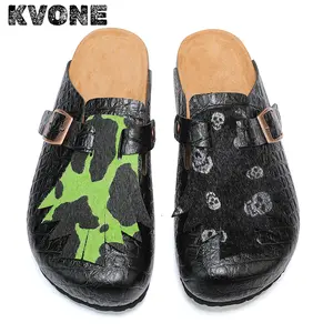KVONE Unisex Slip On Mule Shoes with Buckle, Crocodile skin embossing Summer slippers.Perfect for men who prefer relaxed outfits and have a street style.The insoles provide arch support and can be worn in both formal and casual settings-Gifted accessories