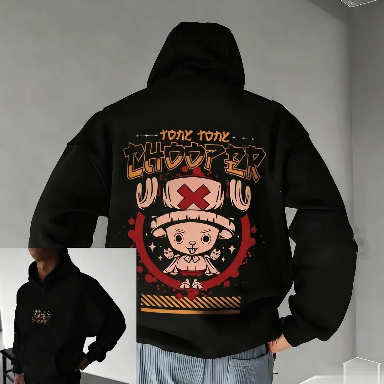 #OP Chopper Anime Unisex Graphic T-Shirt, Cute Doctor Chopper Pullover Hoodie Men Women New Autumn Winter Streetwear Oversized Casual Anime Print Hooded Sweatshirt