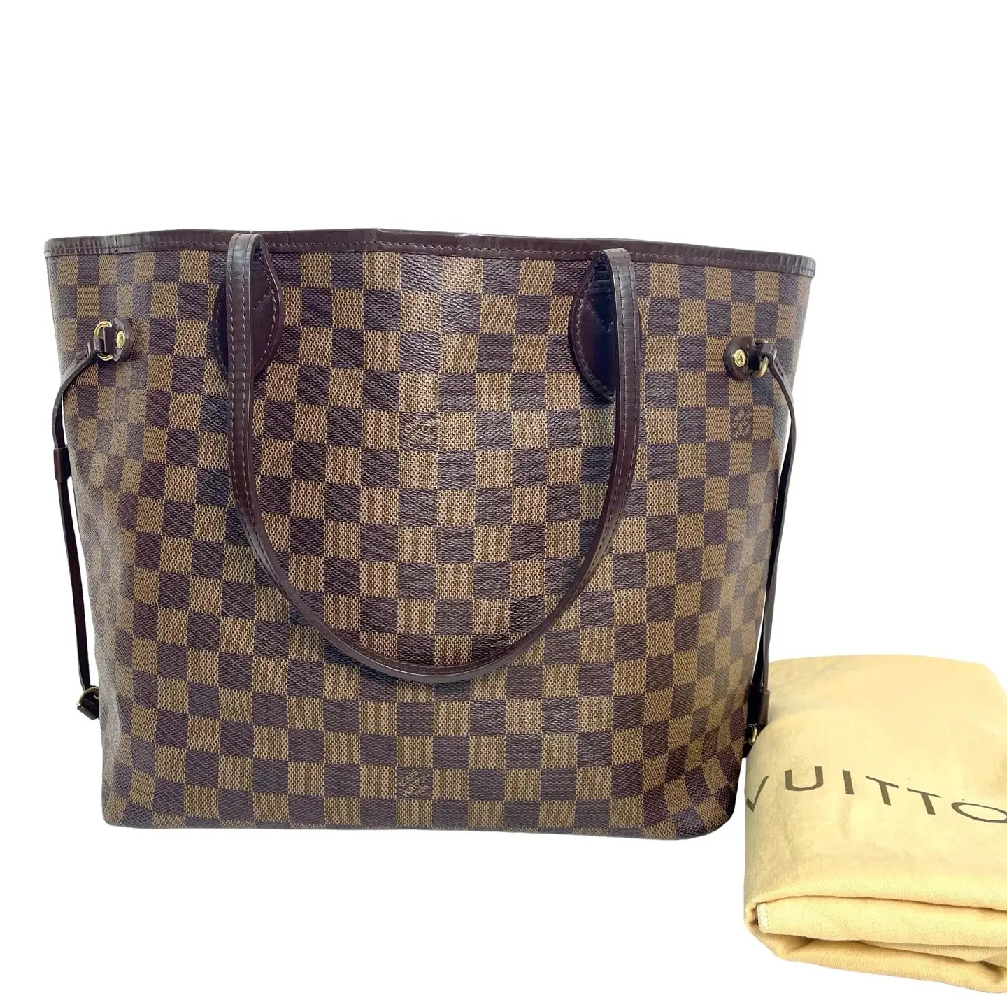 Pre-owned canvas Tote Bags Louis Vuitton Neverfull MM Damier Ebene Coated Tote in Ebene
