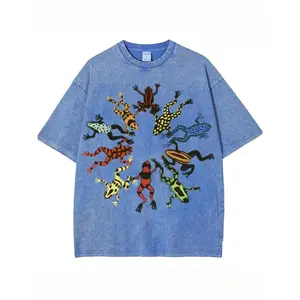 Washed Frog Graphic Print T-shirt, High-quality Casual Daily Wear, Unisex T-shirt, Holiday Gift, Perfect Present