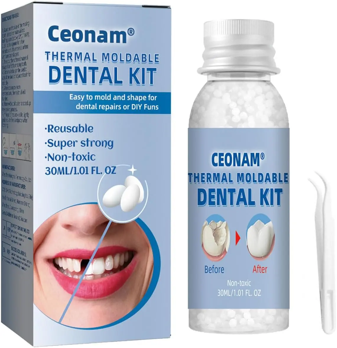 Tooth Repair Kit - Teeth Replacement Kit for Temporary Restoration of Missing & Broken Teeth Replacement Dentures, DIY Heat Fit Beads