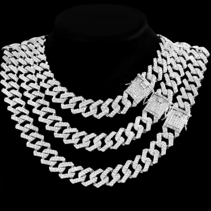 1PC lced Out Cuban Link Chain 12MM ProngRhombus Diamond Cuban Chain Hip HopChoker Necklaces Women Men Jewelry