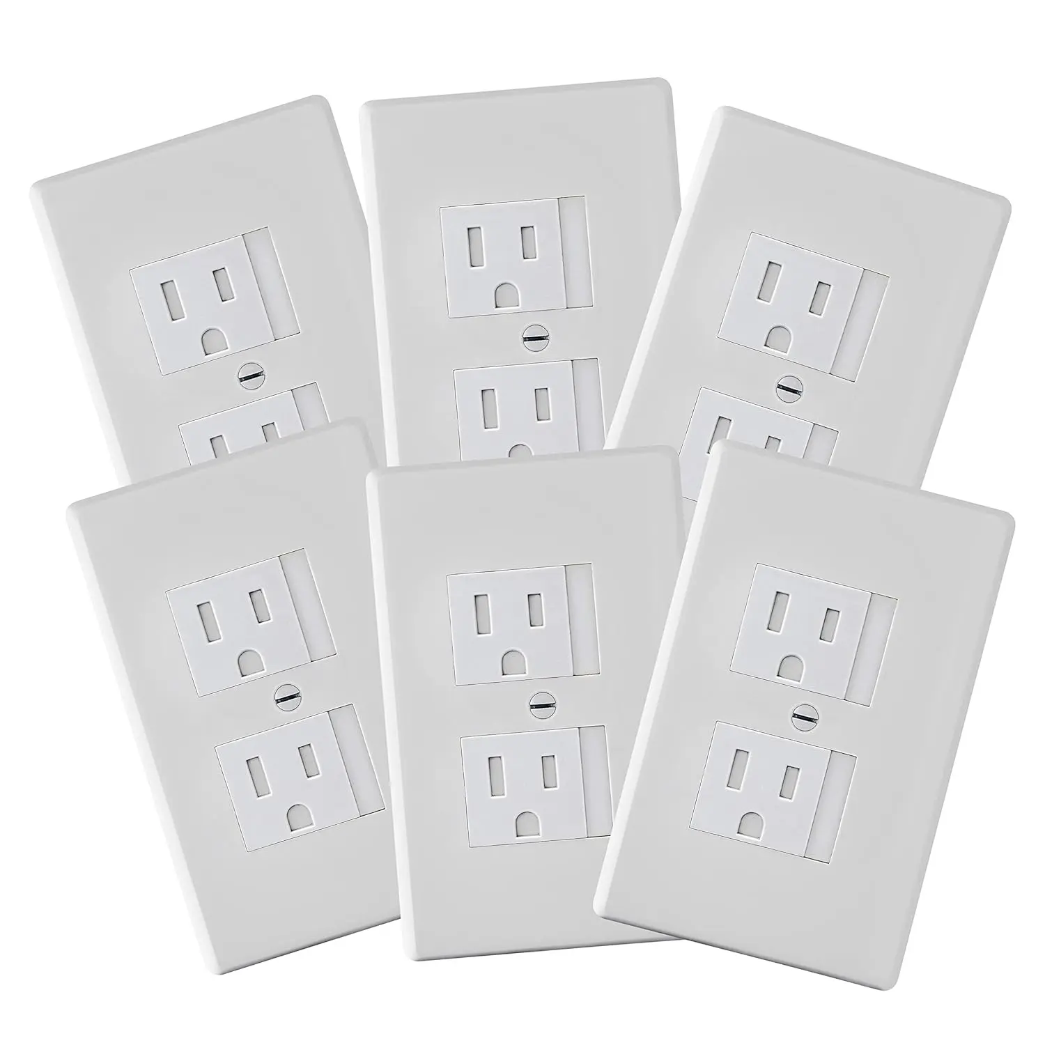 6-Pack  Self-Closing Outlet Covers (For Center Screw Outlets Only) - Measures 3"Wide x 4.75"High-An Alternative To Wall Socket Plugs for  Proofing Outlets, (1-Screw), (White)