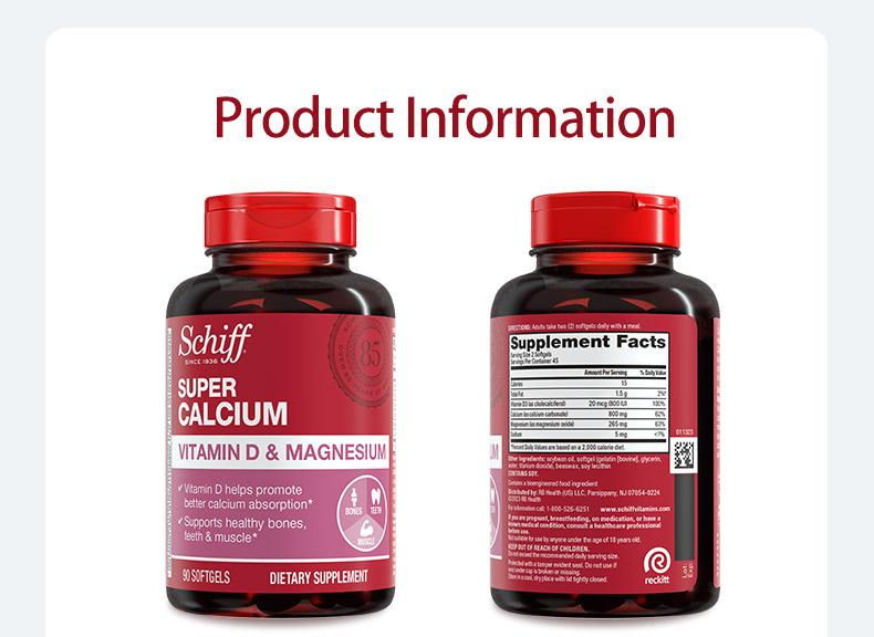 Schiff Super Calcium 800mg Plus Magnesium with Vitamin D3, 90 softgels - Calcium Supplement Healthcare Dietary Fitness Edible Healthy Teeth Healthy Bones