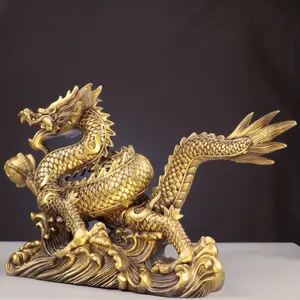 [Small Golden Dragon Figurine] Elegant Golden Brass Dragon Figurine - Small Zodiac Statue for Home & Office Decor, Perfect for New Year Celebrations, Chinese, Ornaments, Desktop Decoration
