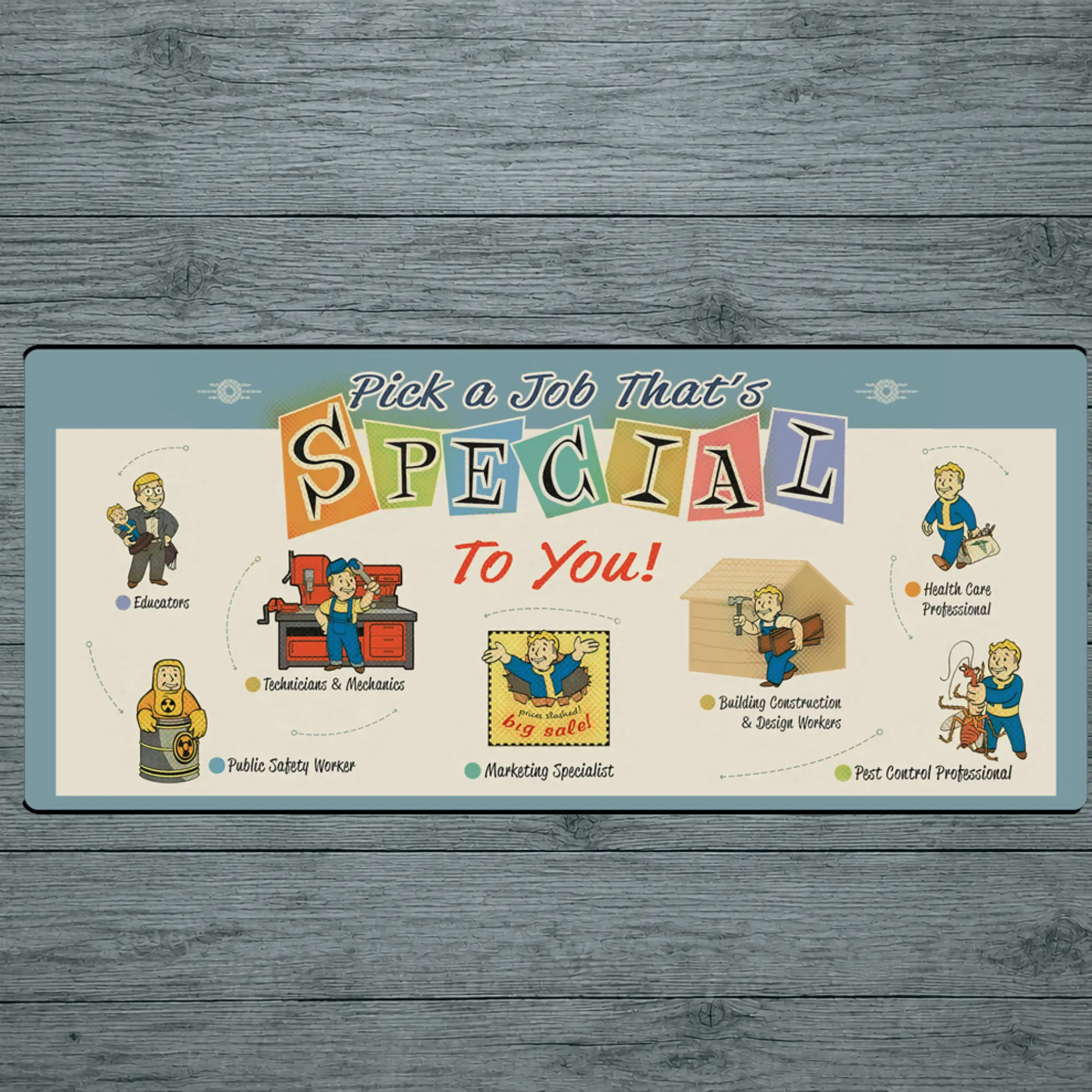 Fallout S.P.E.C.I.A.L Mouse Pad Playmat, Funny Play Mat, 14" x 24" Neoprene Desk Mat