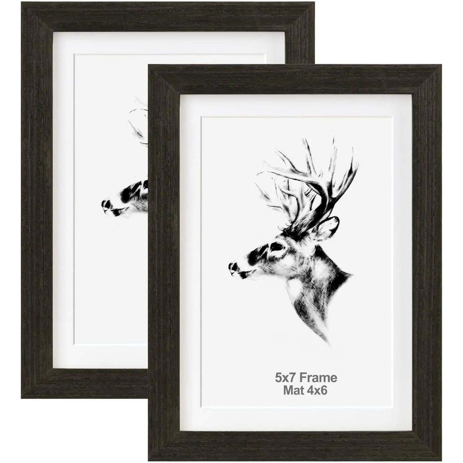 5x7 Black Picture Frame with Mat for 4x6 Set of 2, Solid  Photo Frames with Tempered Glass, 5 by 7 Wooden Picture Frames Display on Tabletop or Wall Mounting (2 Pack, Anthracite Black)