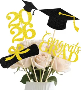 16 PCS Graduation 2026 Centerpieces Sticks for Table, Blue and Black Double Sided Graduation Table Centerpieces Toppers, Sparkling Graduation Decoration, Class of 2026 Graduation Party Decorations, Table Toppers Set of 4